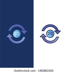 Arrow, Refresh, Reload, Computing  Icons. Flat and Line Filled Icon Set Vector Blue Background