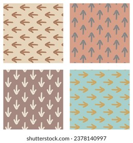 Arrow regular seamless pattern set. Colorful grunge arrows directed left, right, down, up. Simple scandinavian style vector illustration.