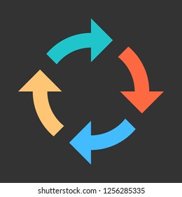 Arrow reload, refresh, rotation, repetition, reset sign. Colored icon on gray background created in 2D flat style. This design graphic element is saved as a vector illustration in EPS file format