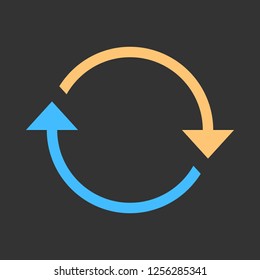 Arrow reload, refresh, rotation, repetition, reset sign. Colored icon on gray background created in 2D flat style. This design graphic element is saved as a vector illustration in EPS file format