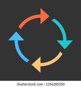 Arrow reload, refresh, rotation, repetition, reset sign. Colored icon on gray background created in 2D flat style. This design graphic element is saved as a vector illustration in EPS file format