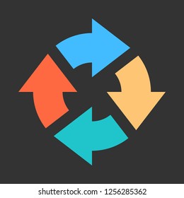 Arrow reload, refresh, rotation, repetition, reset sign. Colored icon on gray background created in 2D flat style. This design graphic element is saved as a vector illustration in EPS file format
