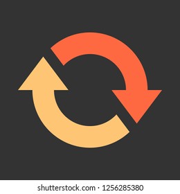 Arrow reload, refresh, rotation, repetition, reset sign. Colored icon on gray background created in 2D flat style. This design graphic element is saved as a vector illustration in EPS file format