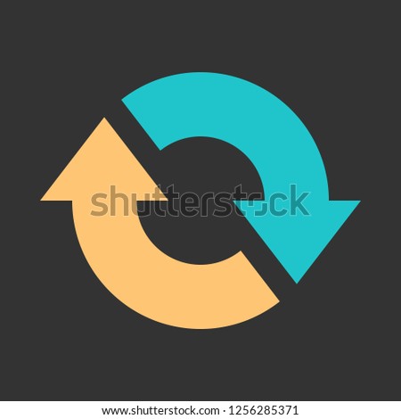 Arrow reload, refresh, rotation, repetition, reset sign. Colored icon on gray background created in 2D flat style. This design graphic element is saved as a vector illustration in EPS file format