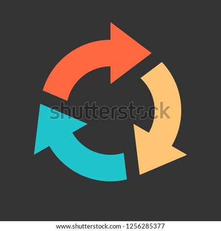 Arrow reload, refresh, rotation, repetition, reset sign. Colored icon on gray background created in 2D flat style. This design graphic element is saved as a vector illustration in EPS file format