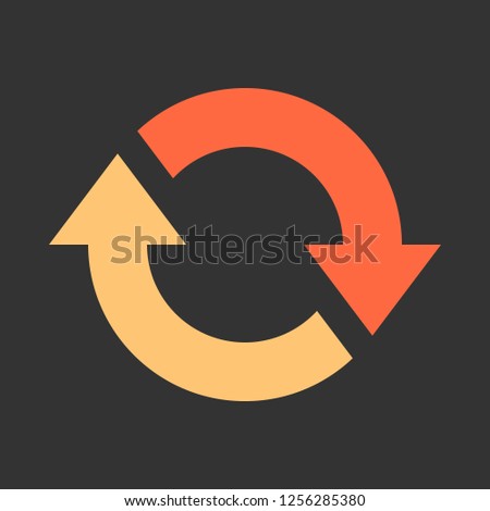 Arrow reload, refresh, rotation, repetition, reset sign. Colored icon on gray background created in 2D flat style. This design graphic element is saved as a vector illustration in EPS file format