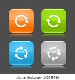 Arrow reload, rotate, refresh, repeat sign on rounded square glossy icon web internet button with shadow and color reflection on gray background (set 02). Vector illustration web design element 8 eps