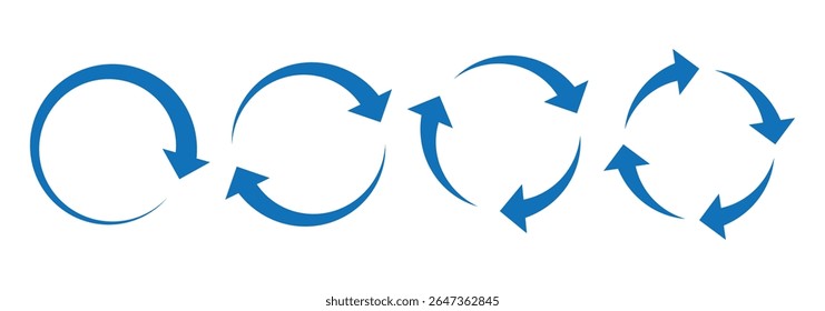 Arrow reload sign. Recycle symbol. Interconnecting round arrow vector icons set. Recycle, repeat, refresh icon. Vector illustration.