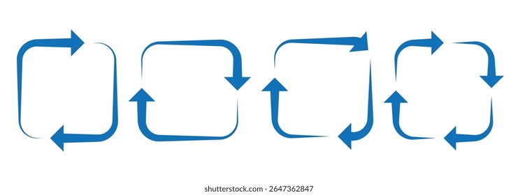 Arrow reload sign. Recycle symbol. Interconnecting round arrow vector icons set. Recycle, repeat, refresh icon. Vector illustration.