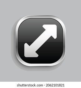 arrow resize icon design. Glossy Button style rounded rectangle isolated on gray background.. Vector illustration