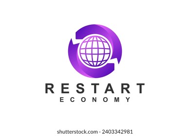 Arrow restart globe universal logo design reduce reuse recycle icon symbol technology. 
