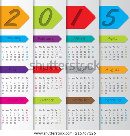 Arrow ribbon calendar design for the year 2015