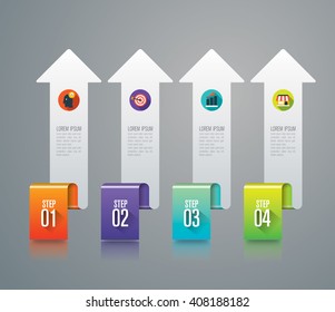 Arrow ribbon infographic design vector and marketing icons can be used for workflow layout, diagram, annual report, web design. Business concept with 4 options, steps or processes.