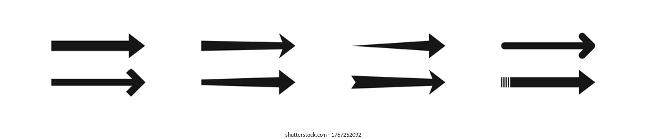 Arrow right black set icon in flat. Vector sign on white backdrop