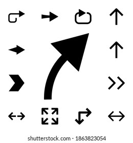 Icono de vector plano en círculo recto en el paquete de flechas