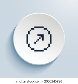 flecha hacia arriba en el diseño de iconos de imágenes de píxeles de círculo derecho. Forma de círculo de estilo de botón aislada en fondo blanco. Ilustración del vector