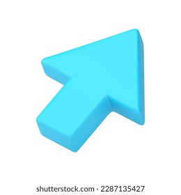Flecha hacia arriba hacia la derecha marca azul interfaz ciberespacio cursor icono 3d ilustración vectorial realista. Puntero direccional hacia arriba insignia isométrica diagonal hacia adelante aumentar la orientación de progreso de crecimiento