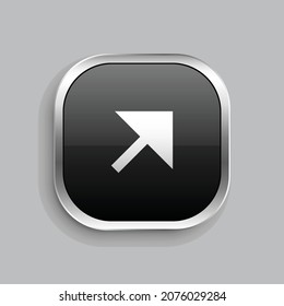 arrow right up fill icon design. Glossy Button style rounded rectangle isolated on gray background. Vector illustration