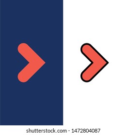 Arrow, Right, Forward, Direction  Icons. Flat and Line Filled Icon Set Vector Blue Background