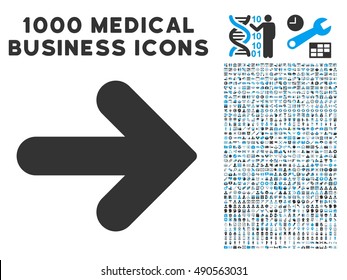 Arrow Right icon with 1000 medical commerce gray and blue vector pictograms. Collection style is flat bicolor symbols, white background.