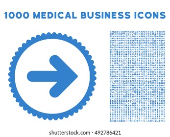 Arrow Right icon with 1000 medical commercial cobalt vector design elements. Collection style is flat symbols, white background.