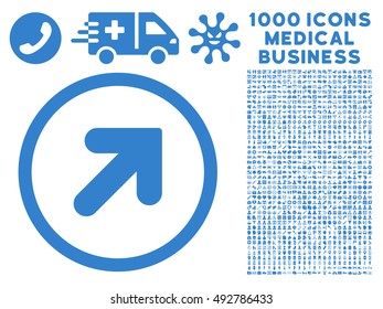 Arrow Up Right icon with 1000 medical commercial cobalt vector pictographs. Clipart style is flat symbols, white background.