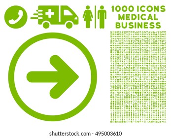 Arrow Right icon with 1000 medical commercial eco green vector design elements. Collection style is flat symbols, white background.