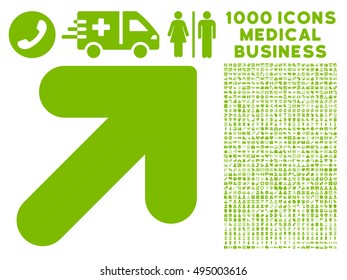 Arrow Up Right icon with 1000 medical commerce eco green vector pictographs. Design style is flat symbols, white background.