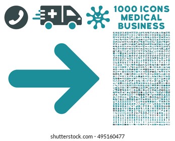Arrow Right icon with 1000 medical commercial soft blue vector pictographs. Design style is flat bicolor symbols, white background.