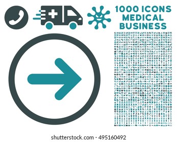 Arrow Right icon with 1000 medical business soft blue vector design elements. Set style is flat bicolor symbols, white background.