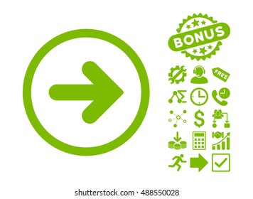 Arrow Right icon with bonus elements. Vector illustration style is flat iconic symbols, eco green color, white background.