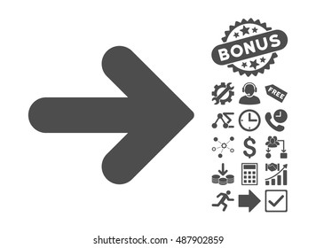 Arrow Right icon with bonus pictograph collection. Vector illustration style is flat iconic symbols, gray color, white background.