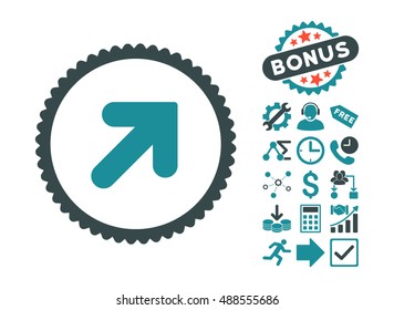 Arrow Up Right icon with bonus pictograph collection. Vector illustration style is flat iconic bicolor symbols, soft blue colors, white background.