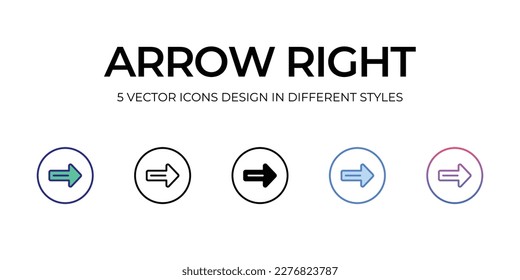 arrow right Icon Design in Five style with Editable Stroke. Line, Solid, Flat Line, Duo Tone Color, and Color Gradient Line. Suitable for Web Page, Mobile App, UI, UX and GUI design.