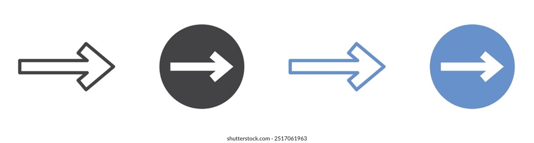 Arrow right icon flat line symbol set.