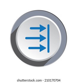 Arrow to right icon. Move, direction cursor sign.  Guide, time limit symbol. Three pointers blue silhouette on circle grey button. Vector isolated