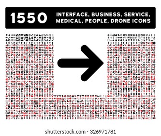 Arrow Right icon and other web interface, business, tools, people, medical service and awards vector symbols. Style is bicolor flat symbols, intensive red and black colors, rounded angles, white