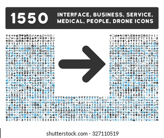 Arrow Right icon and other web interface, business, tools, people, medical service and awards vector symbols. Style is bicolor flat symbols, blue and gray colors, rounded angles, white background.
