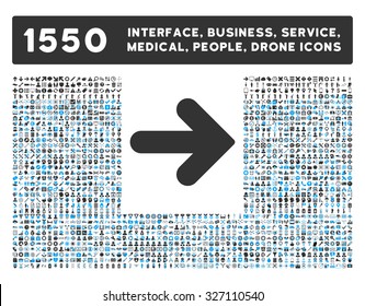Arrow Right icon and other web interface, business, tools, people, medical service and awards vector symbols. Style is bicolor flat symbols, blue and gray colors, rounded angles, white background.