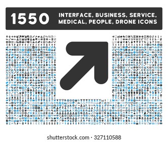 Arrow Up Right icon and other web interface, business, tools, people, medical service and awards vector symbols. Style is bicolor flat symbols, blue and gray colors, rounded angles, white background.