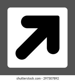 Arrow Up Right icon from Primitive Buttons OverColor Set. This rounded square flat button is drawn with black and white colors on a gray background.