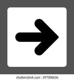 Arrow Right icon from Primitive Buttons OverColor Set. This rounded square flat button is drawn with black and white colors on a gray background.