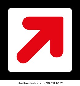 Arrow Up Right icon from Primitive Buttons OverColor Set. This rounded square flat button is drawn with red and white colors on a black background.