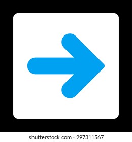 Arrow Right icon from Primitive Buttons OverColor Set. This rounded square flat button is drawn with blue and white colors on a black background.