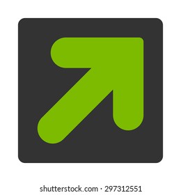 Arrow Up Right icon from Primitive Buttons OverColor Set. This rounded square flat button is drawn with eco green and gray colors on a white background.