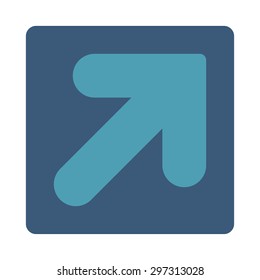 Arrow Up Right icon from Primitive Buttons OverColor Set. This rounded square flat button is drawn with cyan and blue colors on a white background.