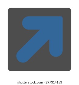 Arrow Up Right icon from Primitive Buttons OverColor Set. This rounded square flat button is drawn with cobalt and gray colors on a white background.