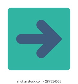 Arrow Right icon from Primitive Buttons OverColor Set. This rounded square flat button is drawn with cobalt and cyan colors on a white background.