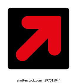 Arrow Up Right icon from Primitive Buttons OverColor Set. This rounded square flat button is drawn with intensive red and black colors on a white background.