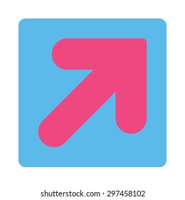Arrow Up Right icon from Primitive Buttons OverColor Set. This rounded square flat button is drawn with pink and blue colors on a white background.
